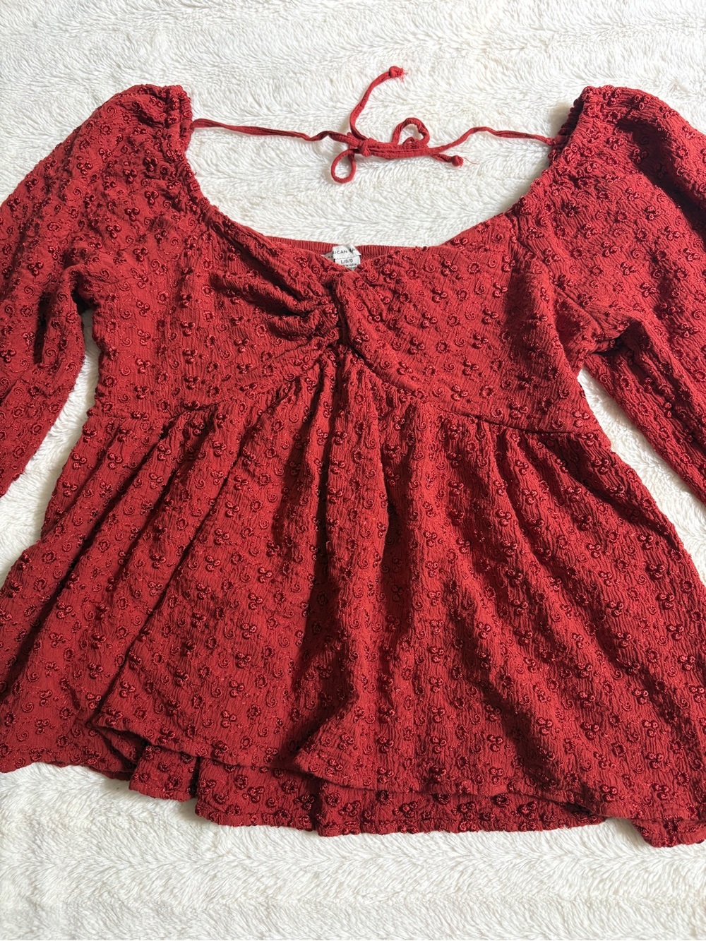 American Eagle Babydoll Top Large Rust | Fall Peasant Cottage Farmcore